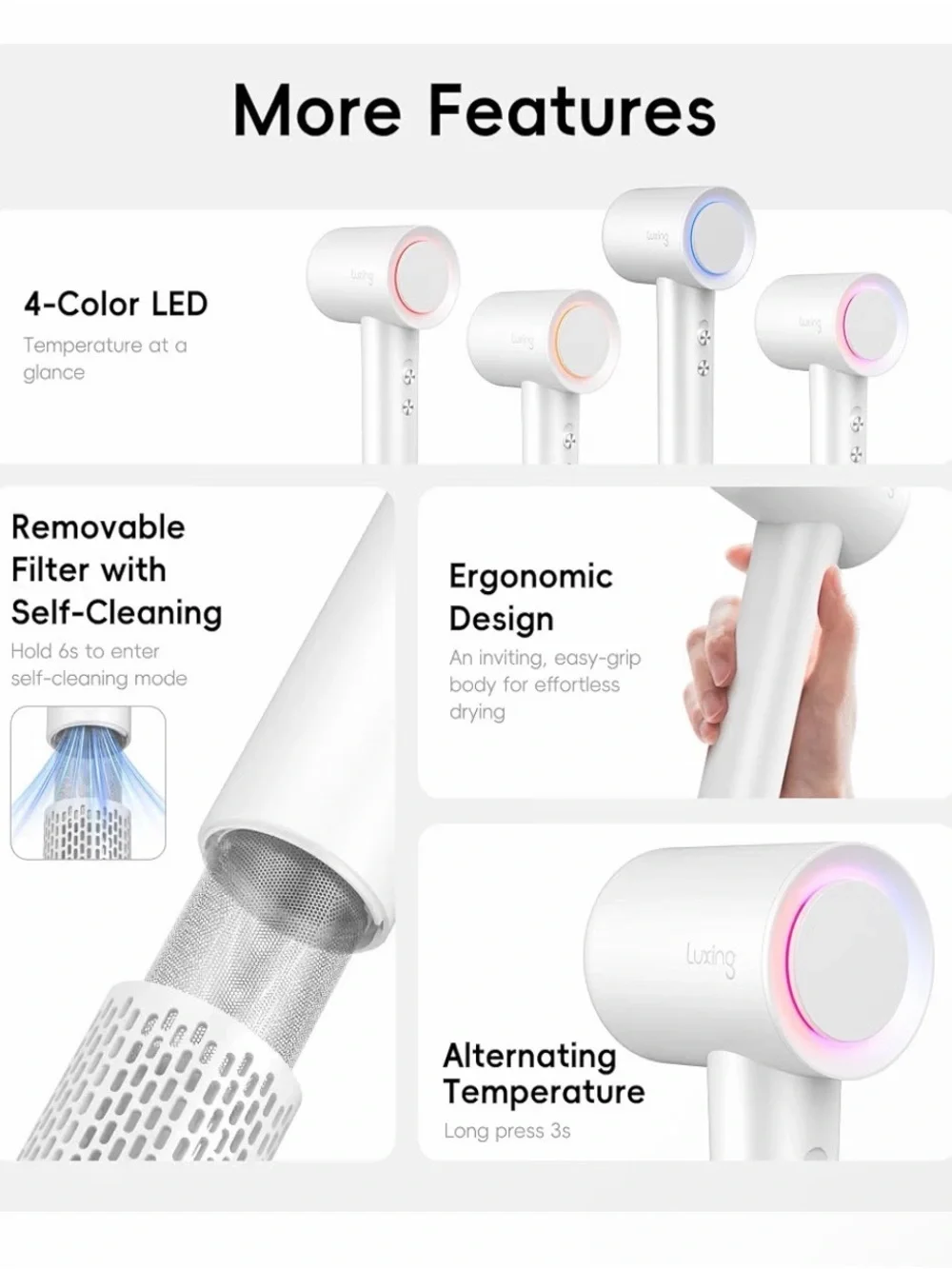 NEW! Luxing TurboLux Pearl White High Speed Hair Dryer with Diffuser